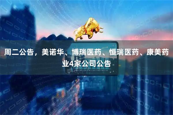 周二公告，美诺华、博瑞医药、恒瑞医药、康美药业4家公司公告